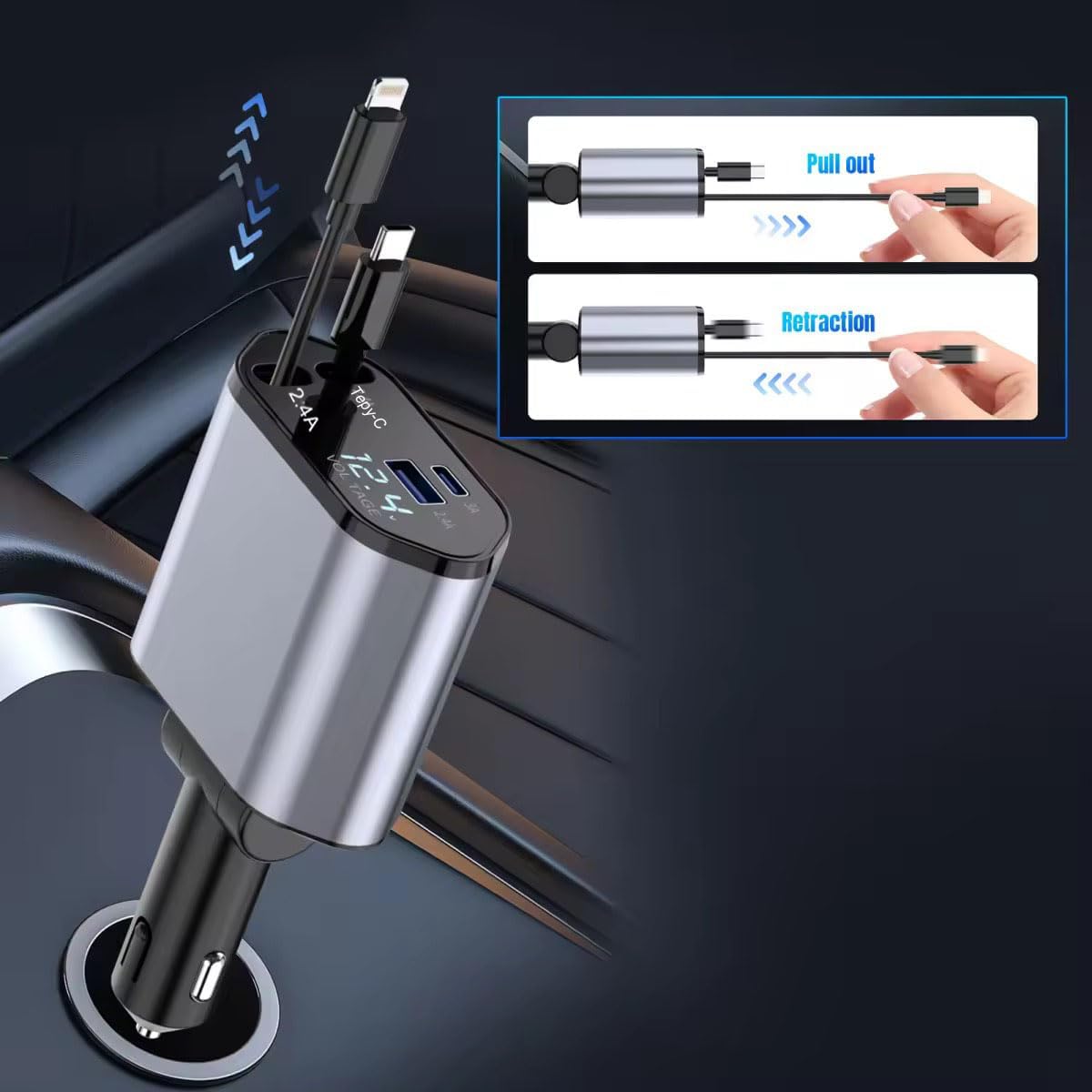 4-in-1 Retractable Car Charger