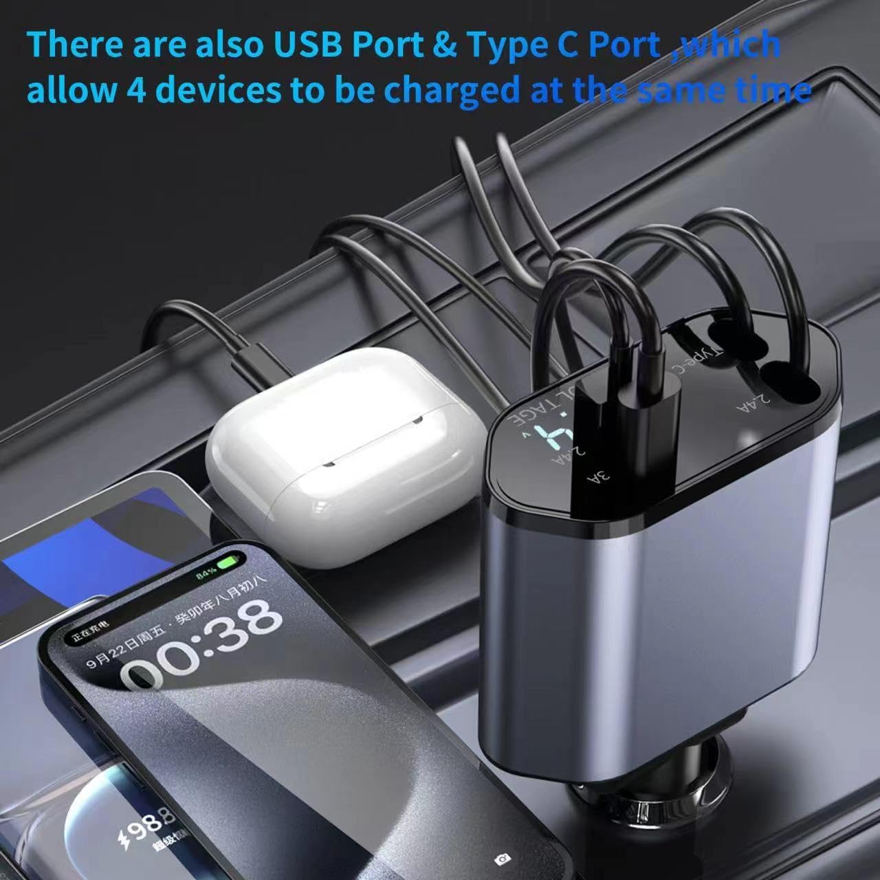 4-in-1 Retractable Car Charger